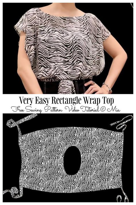 Super Easy One-Piece Wrap Top Free Sewing Patterns + Video | Fabric Art DIY Croquis, Wrap Shirt Pattern, Simple Top Pattern, Wrap Blouse Pattern, Wrap Top Sewing Pattern, Blouse Pattern Free, Wrap Top Pattern, Fabric Art Diy, Shirt Patterns For Women