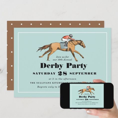 Horse Racing Birthday Derby Party Invitation Derby Party Invite, Kentucky Derby Invitations Design, Horse Themed Birthday Invitations, Equestrian Invitation, Saddle Up Birthday Party Invitation, Derby Party Invitations, Racing Birthday, Derby Party, Horse Racing