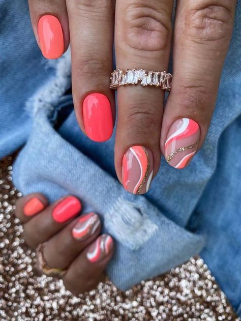 Multicolor Collar Color Nails Embellished Beauty Tools Uñas Color Coral, Coral Nails With Design, Unghie Sfumate, Orange Nail, Nails Kit, Coral Nails, Her Nails, French Nail, Cute Gel Nails