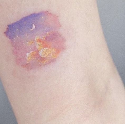 Cloud With Moon Tattoo, Yellow Moon Tattoo, Pink Cloud Tattoo, Full Neck Tattoos, Pastel Tattoo, Venus Tattoo, Funky Tattoos, Summer Tattoo, Cloud Tattoo