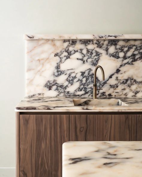 Walnut natural Calacatta Viola kitchen Amsterdam | Home Calacatta Viola Kitchen, Viola Kitchen, Calacatta Marble Kitchen, Amsterdam Home, Calacatta Viola Marble, Modern Parisian, Viola Marble, Calacatta Viola, Marble Countertops Kitchen