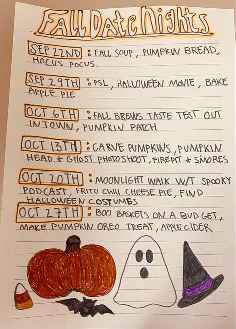 Fall date ideas. Spooky dates. Boo basket. Halloween aesthetic Halloween Friend Date Ideas, Fall Crafts Couples, October Ideas For Couples, Spooky Szn Couples, October Date Ideas At Home, Boo Night Ideas, Halloween Couple Crafts, Summerween Date Ideas, Halloween Home Date Ideas