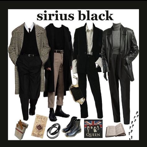 Sirius Outfit Aesthetic, Dark Acamedia Outfits Male, Darkest Academia Outfit Men, Sirius Black Lookbook, Sirius Black Fashion, Dark Academia Men’s, Goth Academia Men, Black Dark Academia Outfits, Sirius Outfit