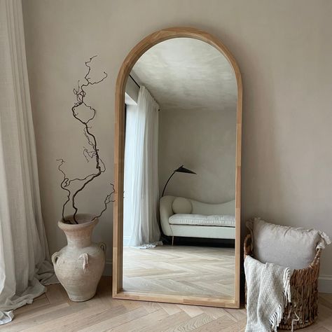 Lilia - Natural Organic Full Length Wooden Arched Mirror 170cm x 80cm Large Bedroom Mirror, Mirror Decor Living Room, Large Mirrors, House Images, Floor Length Mirror, Dressing Room Closet, Natural Bedroom, Mirror Inspiration, Bungalow Renovation