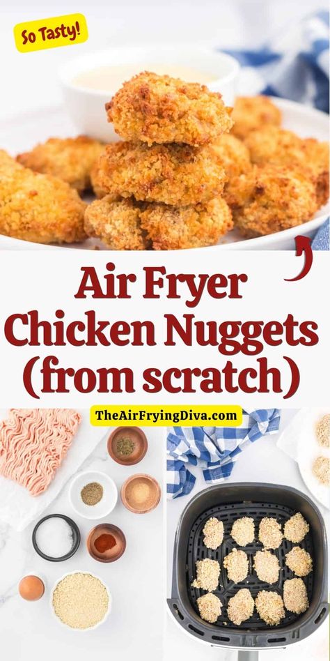 The Best Air Fryer Chicken Nuggets (from scratch) Airfryer Nuggets, Air Fryer Chicken Nuggets Homemade, The Best Air Fryer Chicken, Air Fried Chicken Nuggets, Best Air Fryer Chicken, Air Fryer Chicken Nuggets, Airfryer Chicken, Healthy Chicken Nuggets, Homemade Chicken Nuggets