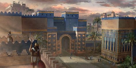 Ishtar Gate (Artist's Impression) (Illustration) - World History Encyclopedia Ishtar Gate Babylon, Babylon Gate, Nebuchadnezzar Ii, Mesopotamian Civilization, King Nebuchadnezzar, Ishtar Gate, Ancient Babylon, Moon Kingdom, Ancient Mesopotamia