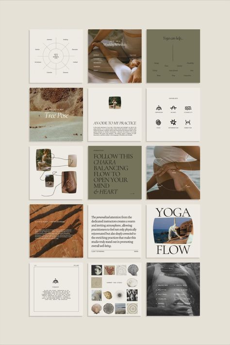 Compelling Yoga Studio Instagram Templates for Canva: 50+ professionally designed templates to help you promote your yoga studio on #Yoga_Social_Media #Fitness_Social_Media #Yoga_Instagram #Canva_Instagram_Templates Canva Post Template, Wellness Instagram Template, Wellness Social Media Posts, Yoga Instagram Posts, Sage Green Instagram Feed, Wellness Studio Aesthetic, Yoga Social Media Posts, Wellness Coach Branding, Fitness Instagram Feed