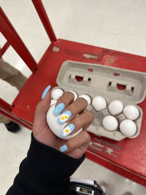 Fried Egg Nail Art, Fried Egg Nails, Egg Nails Design, Easter Egg Nails, Egg Nails, Pastel Nail Art, Easter Yellow, Easter Nail Designs, Spring Nail Designs