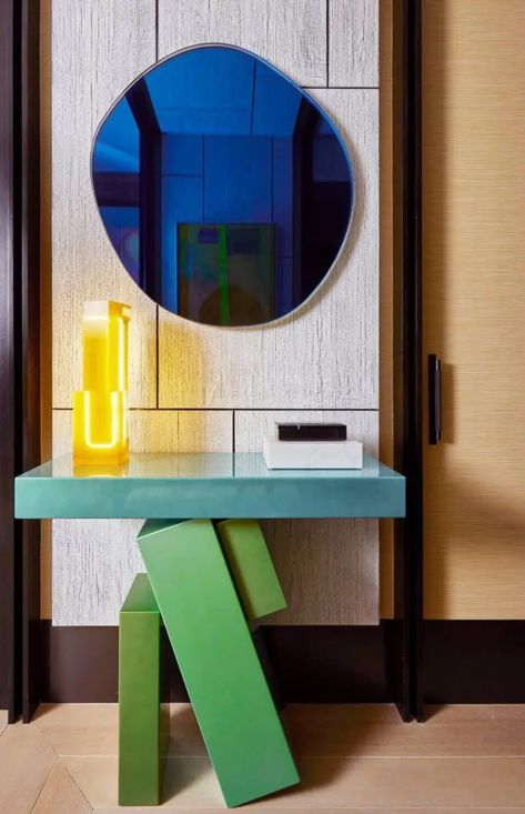 A Kid-Friendly Home In Tribeca by Edward Yedid That Is A Masterclass Yellow Side Table, New York Architecture, Memphis Design, Plaster Walls, Wood Console Table, Bar Cabinet, Wall Panels, Design Furniture, Interior Architecture Design