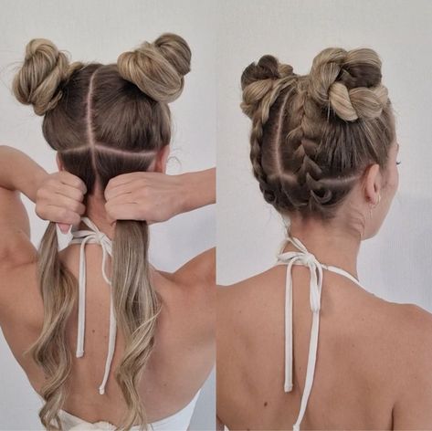 Pool Day Braided Space Buns 💦🔫☀️ | Pool Day Braided Space Buns 💦🔫☀️ | By Simple Summer Up Dos Long Hair, Chic Bun, Girl Hair Dos, Rave Hair, Space Buns, Pool Day, Peinados Fáciles Para Cabello Corto, Hair Stylies, Work Hairstyles