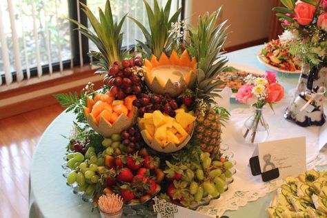 Cascading Fruit Centerpiece Recipe | HungryForever Food Blog Fruit Cascade, Fruit Display Ideas, Fruit Buffet, Fruit Table, Fruits Decoration, Vegetable Art, Fruit Centerpieces, Entertaining Food, Decorações Com Comidas