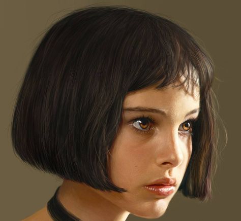 Natalie Portman Leon, Natalie Portman, Grunge Hair, Portrait Inspiration, Matilda, The Professional, Hair Inspo, Cute Hairstyles, Digital Painting