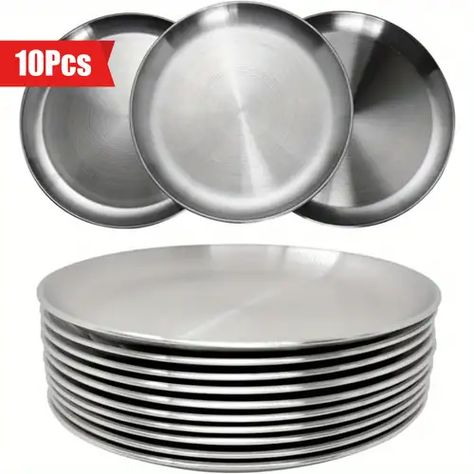 Steel Plates Kitchen, Grilling Steak, Salad Pizza, Steak Bbq, Fruit Plates, Dishes Plates, Steel Plates, Kitchen Accessories Decor, Stainless Steal