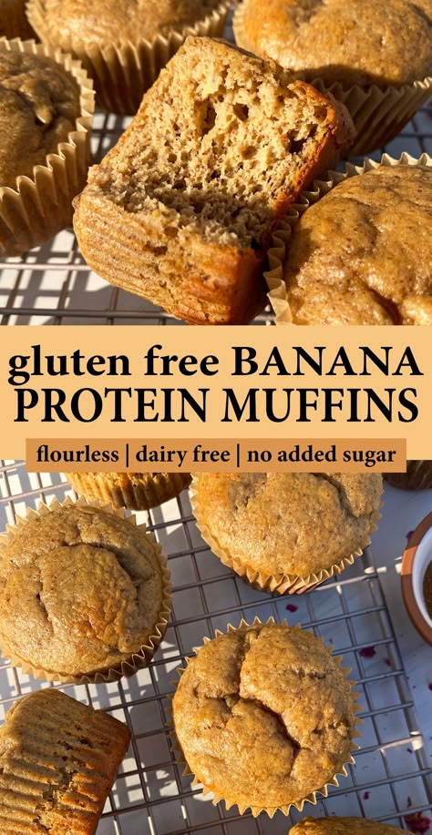 Gluten Free Protein Muffins, Protein Powder Muffins, Healthy Banana Recipes, Banana Protein Muffins, Baking With Protein Powder, Protein Banana Bread, Gluten Free Banana Muffins, Dairy Free Protein, Paleo Muffins