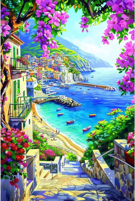 Cornovou Landscape Paint by Numbers Kit, Cinque Terre Acrylic Paint by Number Kits for Adults Beginners, DIY Easy Painting by Numbers Canvas for Gift Decor (16"x20") : Amazon.ca: Home Diy Easy Painting, Landscape Quilts, Beginner Painting, Paint By Numbers, Paint By Number Kits, Diy Easy, Easy Paintings, Paint By Number, Acrylic Paint