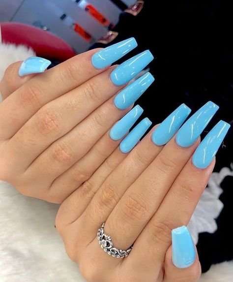 Solid Color Acrylic Nails, Baby Blue Acrylic Nails, Nails Collection, Baby Blue Nails, Blue Acrylic Nails, Pretty Nail Art, Gel Nail Designs, Square Acrylic Nails, Minimalist Nails