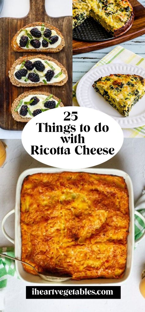 Ricotta cheese is a creamy, delicious cheese that can be used in everything from frittatas to cookies! If you have some ricotta in your fridge and you’re not sure how to use it, here are 25 things to do with ricotta cheese. Pasta Using Ricotta Cheese, Ricotta Meal Ideas, Quiche Recipes Ricotta, Ricotta Cheese Ideas, Vegetarian Recipes With Ricotta Cheese, What To Use Ricotta Cheese In, Riccota Cheese Keto Recipes, Recipes For Ricotta Cheese, High Protein Ricotta Recipes