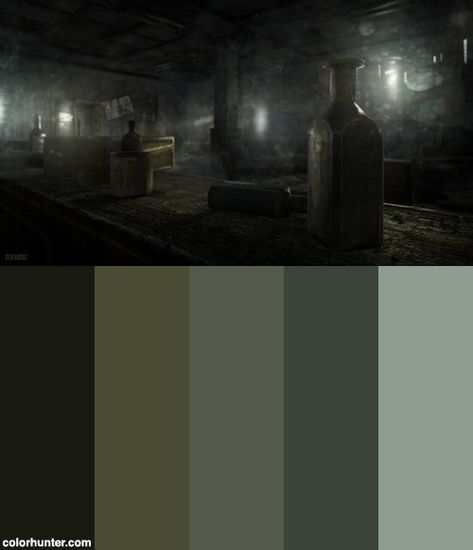 Metro: Last Light Redux / A Night Out Color Scheme from colorhunter.com Nightmare Color Palette, Silent Hill Color Palette, Dark Colour Scheme, Horror Colour Palette, Horror Movie Color Palette, Dramatic Color Palette, Creepy Color Palette, Dark Color Pallet, Goth Color Pallet