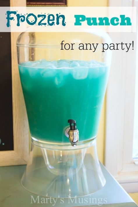 Blue Punch:   1 large container of blue Hawaiian punch  1 2-liter Sprite or Ginger Ale 2 cups pineapple juice  Instructions Mix together all ingredients in a punch bowl or dispenser. Serve cold with ice cubes.  Notes:  The more pineapple juice you add the less teal color the punch will have. If you want it very blue just leave out the pineapple juice. Frozen Punch, Blue Hawaiian Punch, Baby Shower Punch Recipes, Baby Shower Punch, Blue Punch, Disney Frozen Party, Hawaiian Punch, Punch Drinks, Blue Drinks