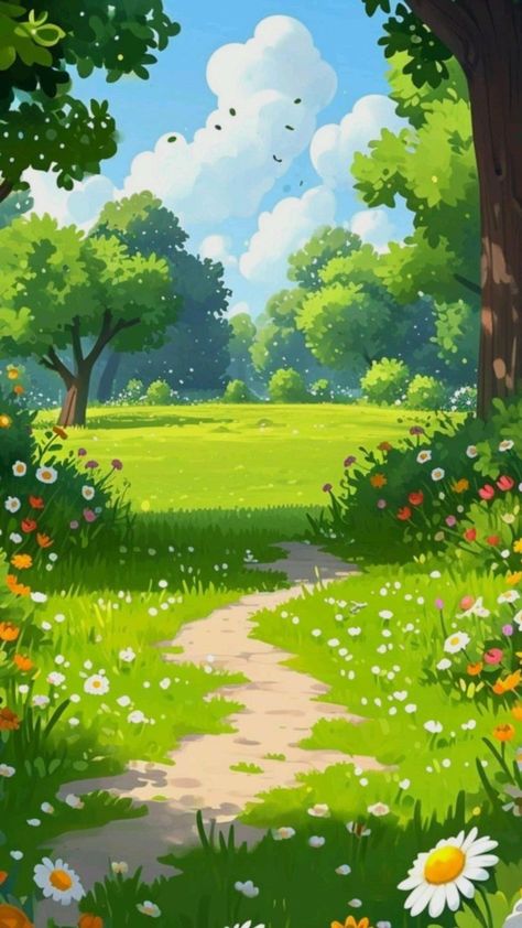 Park Animation Background, Park Illustration Background, Cartoon Nature Background, Flower Field Wallpaper, Park Scene, Color Drawing Art, Cars Theme Birthday Party, Drawing Tutorial Face, Kids Background