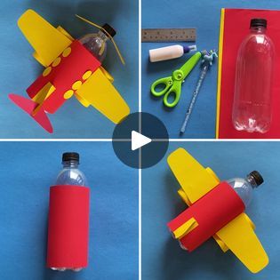 Airplane Craft, Diy Airplane, Transportation Crafts, Craft Tutorial, Craft For Kids, Plastic Bottle, Recycle Plastic Bottles, Bottle Crafts, Recycled Plastic