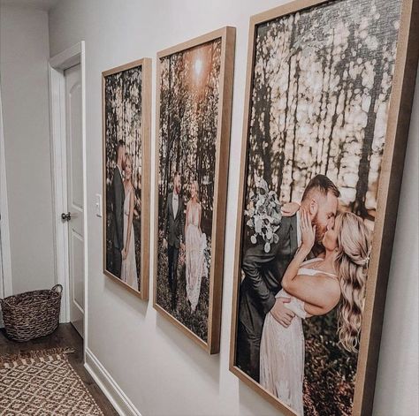 Wedding Picture Walls, Family Photos Wall Decor, Wedding Photo Walls, Hallway Pictures, Wedding Photo Display, Photo Wall Display, Canvas Photo Wall, Decor Hallway, Family Photo Wall