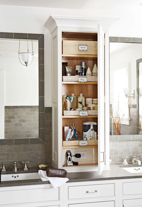 bathroom-cabinet-704685eb Bathroom Storage Tower, Bathroom Countertop Storage, Makeover Kamar Mandi, Bathroom Vanity Storage, Bathroom Cabinet Organization, Bathroom Necessities, Creative Bathroom, Countertop Storage, Bad Inspiration