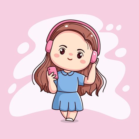 Outline Cartoon, Cny 2024, Disney Coloring Sheets, Insta Video, Girl Chibi, Craft Market Display, Listening Music, Girl With Headphones, Hand Sticker