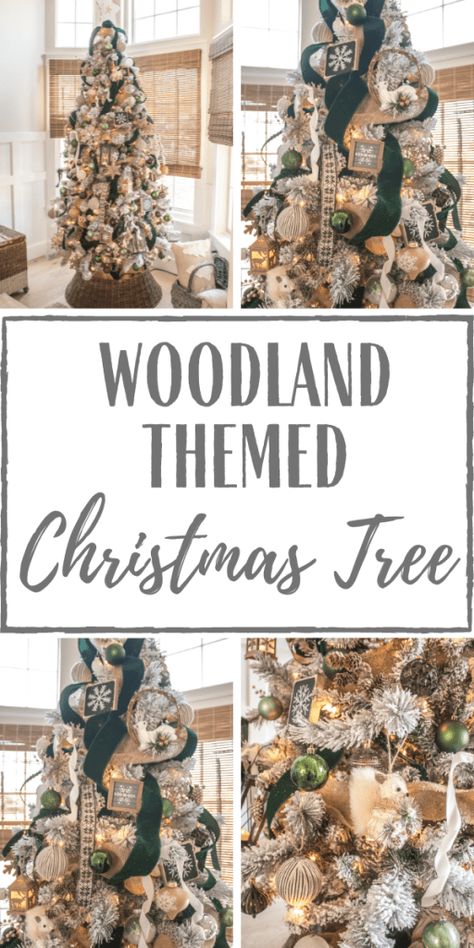 Christmas Tree Decor Blog Hop: Woodland Themed Tree Rustic Farmhouse Christmas Tree Ideas, Farmhouse Christmas Tree Ideas, Rustic Farmhouse Christmas Tree, Woodland Themed Christmas, Woodland Christmas Decor, Woodland Christmas Tree, Rustic Farmhouse Christmas, Christmas Lodge, Christmas Tree Tops