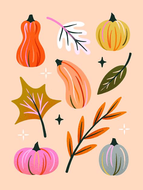 Pumpkin Pattern Illustration, Pumpkins And Leaves, Pumpkin Illustration, Lettering Illustration, Fall Graphic, Autumn Illustration, Watercolor Pumpkins, Fall Patterns, Ipad Art