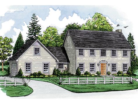 The Terrebonne Colonial Style Home has 4 bedrooms, 2 full baths and 1 half bath. See amenities for Plan 092D-0182. Salt Box House Plans, Saltbox House Plans, Extension Exterior, House Plans Colonial, Salt Box House, Window Views, Plans For The Future, Colonial Style House Plans, Vintage Houses