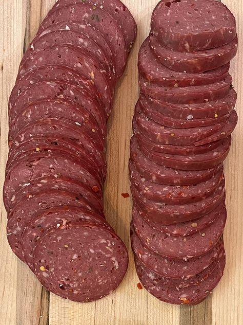 Smoked Venison Summer Sausage Smoked Venison Summer Sausage, Venison Summer Sausage Recipe Smoked, Venison Sausage Recipe, Venison Summer Sausage, Venison Summer Sausage Recipe, Ninnescah Homestead, Smoked Venison, Hunting Food, Summer Sausage Recipes