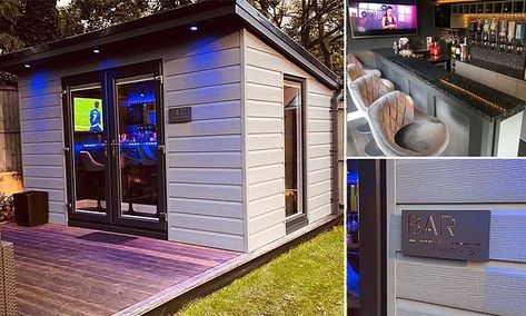 Thousands online are left impressed at this incredible backyard bar Backyard Shed Bar Ideas, Backyard Bar Shed, Shed Bar Ideas, Bar Outdoor Design, Man Cave Shed, Bar Shed, Pub Sheds, Outside Bars, Bar Exterior