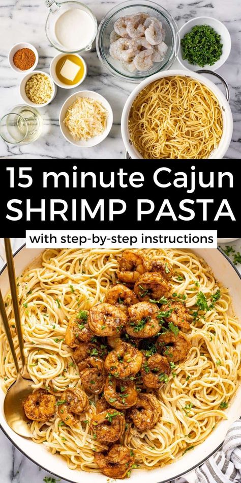 Easy 15-Minute Creamy Cajun Shrimp Pasta Cajun Shrimp Pasta Easy, Cajun Shrimp And Pasta, Easy Cajun Shrimp, Creamy Cajun Shrimp, Cooked Shrimp Recipes, Creamy Cajun Shrimp Pasta, Seafood Delight, Easy Cajun, Cajun Shrimp Pasta