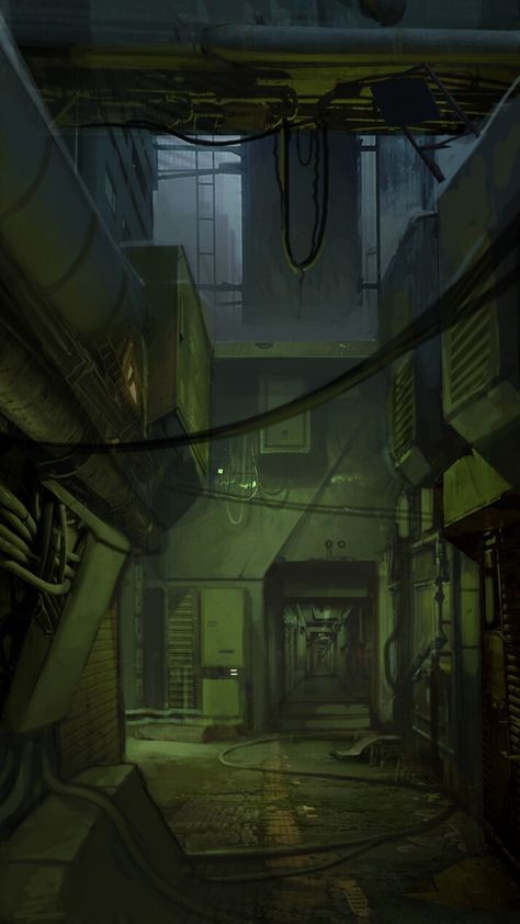 Industrial Environment Concept Art, Sci Fi Dystopia Concept Art, Dystopian Set Design, Scifi Underground City, Gritty Sci Fi, Sci Fi Slums, Dystopian City Slums, Rundown Cyberpunk, Dystopian Cyberpunk City