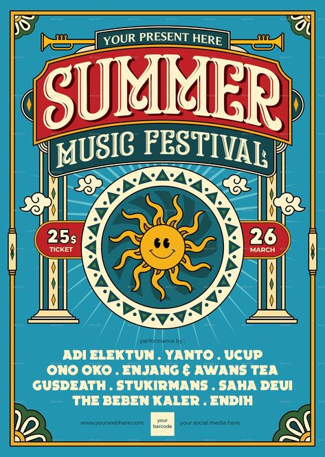 Summer Party Flyer Sun Gazing, Summer Party Flyer, Gig Poster, Lettering Inspiration, Hand Lettering Inspiration, Instagram Frame Template, Party Summer, Bagan, Instagram Frame