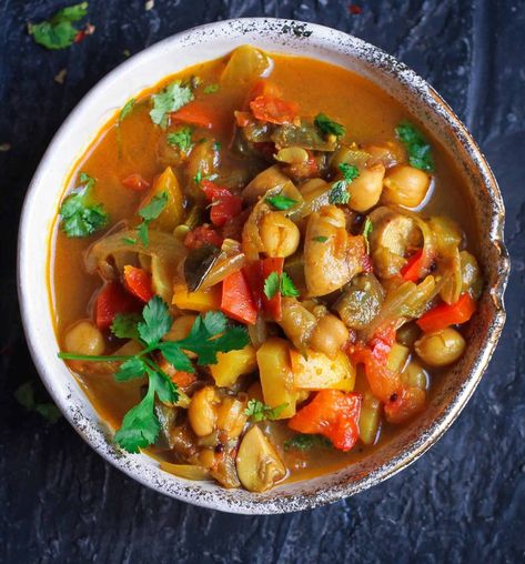 Moroccan Vegetable Stew | Healthy Vegan Vegetables Recipe French Vegetarian, Moroccan Vegetable Stew, Vegan Vegetable Recipes, Moroccan Stew, Moroccan Vegetables, Curry Stew, Chickpea Stew, Vegetable Stew, Artisan Food