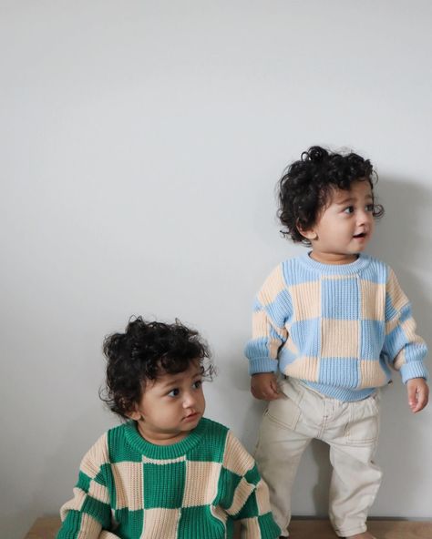 Double trouble with these two cuties! Can’t beat a matching twin moment in @sundaysiblings Shop the Sunday Knit now in basil green and baby blue. @the.tuluas Twin Baby Clothes, Two Cuties, Twin Toddlers, Twin Outfits, Twin Boys, Double Trouble, Twin Babies, Kids Outfits Girls, Baby Fever