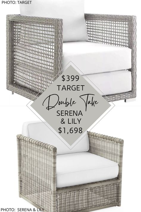 Can we just talk about this Serena and Lily Pacifica wicker side chair dupe?! It has the same coastal style, grey wicker, white cushions, and beachy vibes, but costs $1,200 less. If you’ve always dreamed of having a backyard or patio full of Serena and Lily furniture, you need this copycat in your life. Decorating on a budget is totally possible! #knockoff #inspo #design Serena And Lily Outdoor, Anthropologie Furniture, Outdoor Pool Furniture, Restoration Hardware Outdoor, Outdoor Wicker Chairs, Outdoor Designs, Beachy Vibes, Serena And Lily, Amber Interiors