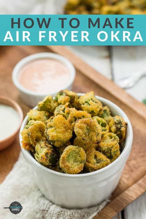 Crispy, crunchy, and so poppable, this Air Fryer Okra will be a huge hit! Perfect as a quick appetizer, side dish, or a healthy game-day snack, homemade fried okra in the air fryer is sure to become a crowd favorite. No air fryer? You'll find alternative cooking methods in the post. How To Air Fry Okra, Cooking Okra In Air Fryer, How To Cook Okra In Air Fryer, Fried Okra Recipe Air Fryer, Breaded Okra In Air Fryer, Fried Okra In Air Fryer, Okra Air Fryer, Okra In Air Fryer, Air Fried Okra Recipe