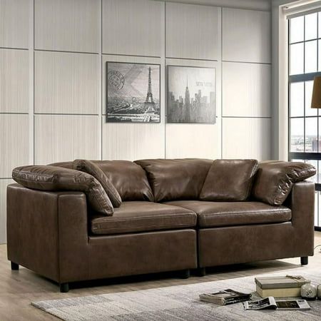 Contemporary Brown Fabric-like Vinyl Loveseat Furniture of America CM6472-LV Tamera This Offer Includes: Loveseat ONLY The modular design and neutral color of this faux leather sofa perfectly suits mid-century to contemporary styles. Cushioned arms and box cushion seating provide the ultimate in comfort and support. Dimensions: Cushion Seating, Transitional Furniture, Faux Leather Sofa, Large Chair, Box Cushion, Furniture Of America, Brown Fabric, First Apartment, Small Living Rooms