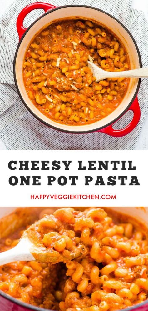 One Pot Lentil Recipes, Creamy Lentil Recipes, Meatless Pasta Meals, Easy Vegetarian Lunches, Lentil One Pot Recipes, Lentil Dinner Ideas, Lentils With Pasta, Vegetarian One Pot, One Pot Lunch Ideas