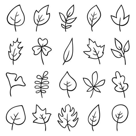 Cartoon Leaf, Leaves Doodle, Tree Doodle, Hand Drawn Leaves, Idee Cricut, Leaf Outline, 그림 낙서, Doodle Design, Outline Illustration