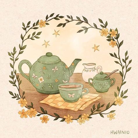 Cute Teapot, Cottagecore Art, Cute Illustration, Tea Pot, Pretty Art, Drawing Inspiration, Aesthetic Art, Art Inspo, Art Style