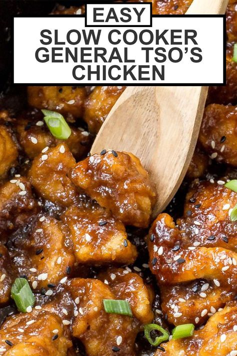 Ditch the take-out menu and make this Slow Cooker General Tso’s Chicken! Boneless skinless chicken breasts are simmered in a sweet and spicy sauce. This weeknight recipe has all the flavor of your favorite Chinese take-out recipe, but is so much healthier, not to mention frugal. This healthy crockpot chicken recipe takes just 15 minutes to prep, and requires just a handful of simple ingredients. | chefsavvy.com #slowcooker #chineserecipes Crockpot Meals Chinese, Chinese Chicken Meal Prep, Chinese Food Crockpot Recipes, Crockpot Chinese Food, Kid Friendly Slow Cooker Recipes, Crockpot Recipes Asian, Slow Cooker Chinese Recipes, Crockpot Kid Friendly Recipes, Kid Friendly Crockpot Meals