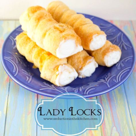 Lady Locks From Seduction In The Kitchen Lady Lock Filling, Lady Lock Filling Recipe, Lady Locks Recipe, Pittsburgh Cookie Table, Pittsburgh Wedding Cookie Table, Wedding Cookie Table, Lady Locks, Cream Filling Recipe, Wedding Cookie