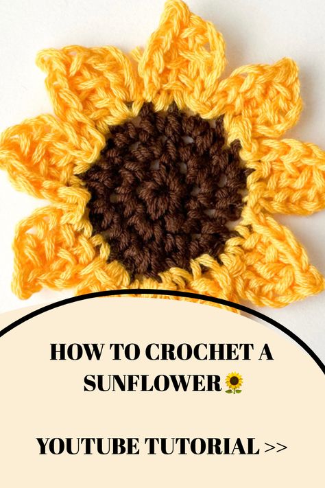 Are you looking for a fun and easy way to add a cheerful sunflower to your upcoming crochet project? Look no further! Join me as I show you in this easy to follow tutorial just how to create your own beautiful sunflower using two yarn colours. It's a great idea for beginners and experienced crocheters alike. So, come along and crochet with me - let's make one together! Easy Crochet Sunflower, How To Crochet A Sunflower, Crochet Sunflower Pattern Free, Diy Knitting Projects, Plastic Bag Crochet, Holiday Crafts Diy, Diy Yarn Crafts, Quick Crafts, Crochet Sunflower