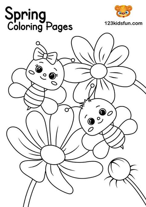 Spring Coloring Pages For Kids, Printable Spring Coloring Pages, Spring Coloring Sheets, Fun Apps, Free Printable Coloring Sheets, Bee Coloring Pages, Free Kids Coloring Pages, Preschool Coloring Pages, Spring Coloring Pages