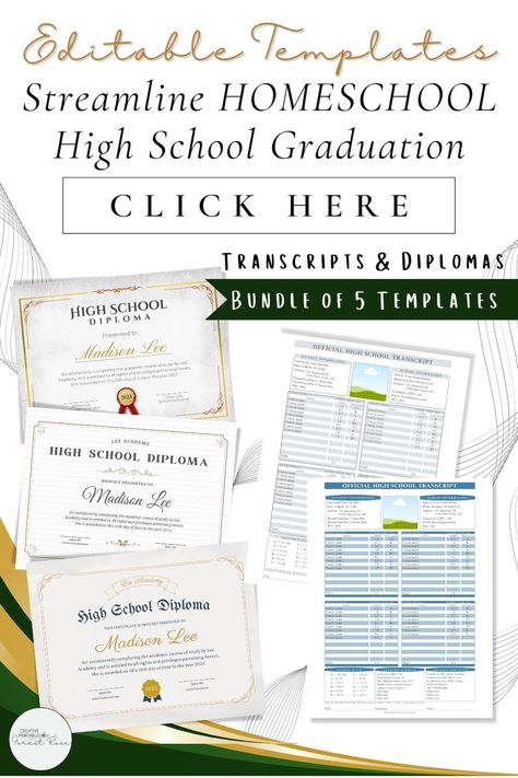 Homeschool High School Editable Diploma and Official Transcripts Homeschool High School Transcripts, Homeschool Transcripts Templates, High School Transcript Template, High School Transcripts, Free High School Diploma, Transcript Template, Homeschool Diploma, Homeschool Highschool, High School Plan