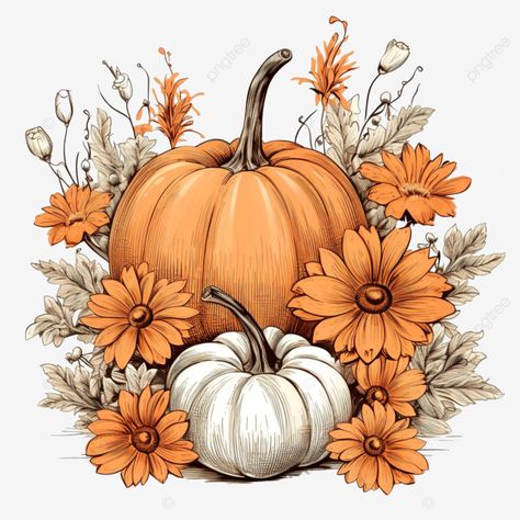 hand drawn sketch of pumpkins and flowers for halloween or thanksgiving vector design sunflower su Illustration Sunflower, Pumpkin Drawing Ideas, Thanksgiving Vector, Pumpkins And Flowers, Pumpkin Fairy House, Thanksgiving Drawings, Pumpkin Sketch, Sunflower Background, Sunflower Illustration